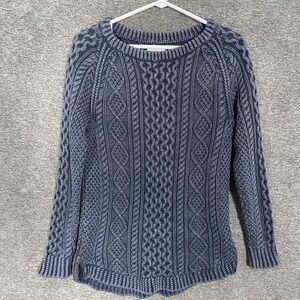 L.L. Bean Signature Sweater Womens XS Blue 100% Cotton‎ Cable Knit Side Zip